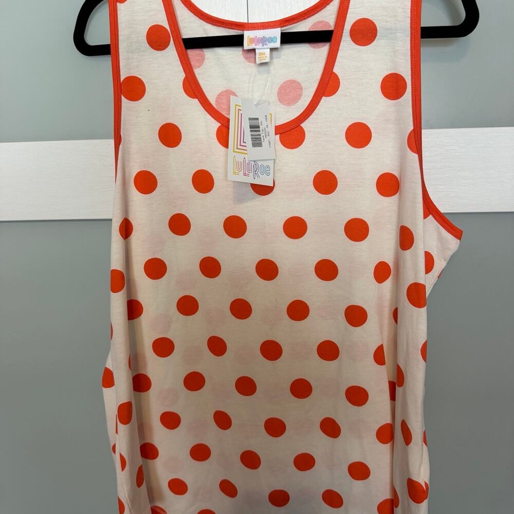 LuLaRoe 3XL Tank Top White Orange Polka Dot Sleeveless NWT Plus Size
